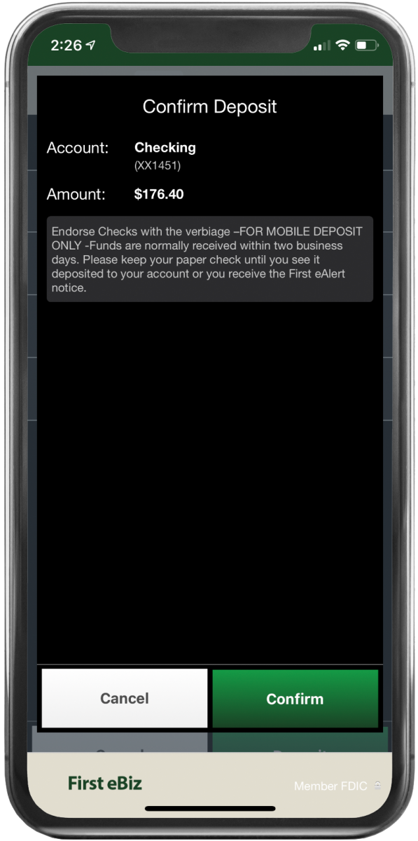 mobile deposit ebiz 7 confirm